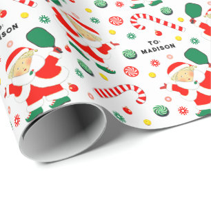 Personalized Pickleball Holiday Gift Wrapping Paper