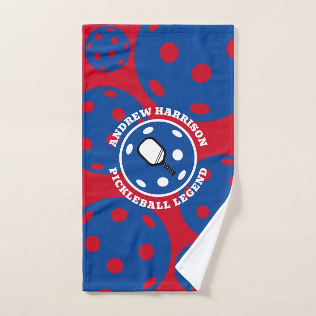 Personalized Pickleball Legend Name Red Blue Hand Towel (Hand Towel)