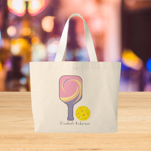 Personalized Pickleball Name Striped Paddles Large Tote Bag