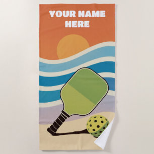 Personalized Pickleball Paddle And Sunset Beach Towel