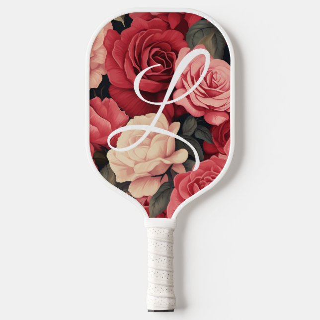 Personalized Pickleball Paddle Red Roses Themed  (Front)