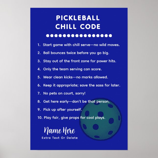Personalized Pickleball Rules CHILL CODE Poster (Front)