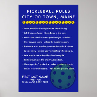Personalized Pickleball Rules For Cities of Maine Poster