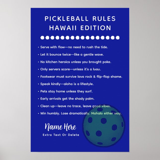 Personalized Pickleball Rules Hawaii Edition Post Poster (Front)