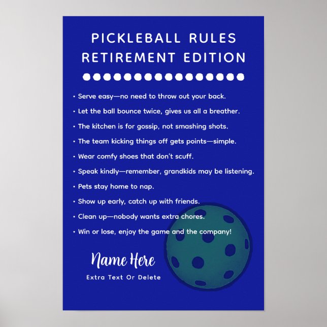 Personalized Pickleball Rules RETIRE EDITION Poster (Front)