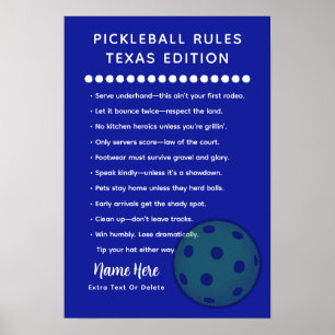 Personalized Pickleball Rules Texas Edition Poster