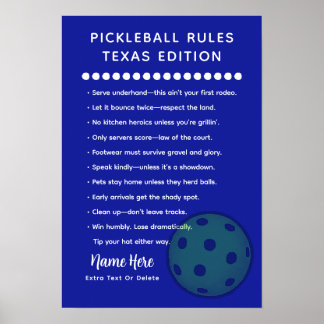 Personalized Pickleball Rules Texas Edition Poster