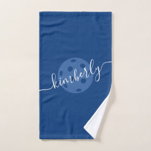 Personalized Pickleball Script Name Navy Blue Hand Towel