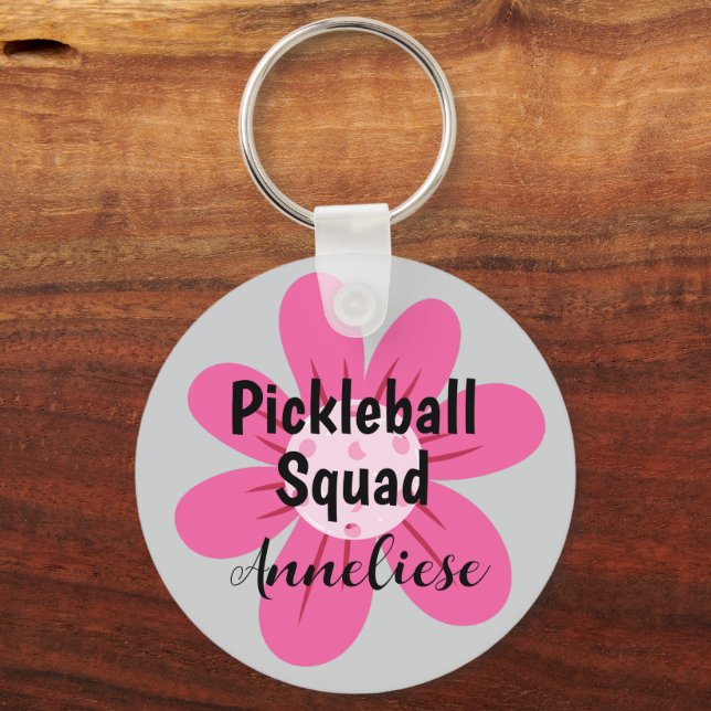 Personalized Pickleball Squad Flower Gift  Keychain (Front)