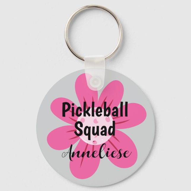 Personalized Pickleball Squad Flower Gift  Keychain (Front)