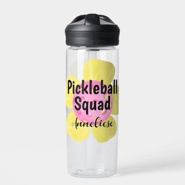 Personalized Pickleball Squad Flower Gift Water Bottle (Front)