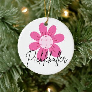 Personalized Pickleballer Flower Daisy Christmas Ceramic Ornament