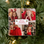 Personalized Picture Collage Photo Christmas Ceramic Ornament<br><div class="desc">Modern photo Christmas ornament with a simple design featuring a photo collage of your 8 of favourite pictures, four on the front and four on the back. Square pictures work best. In the middle is the greeting "Merry Christmas" along with your name(s) and year in red over a white background....</div>