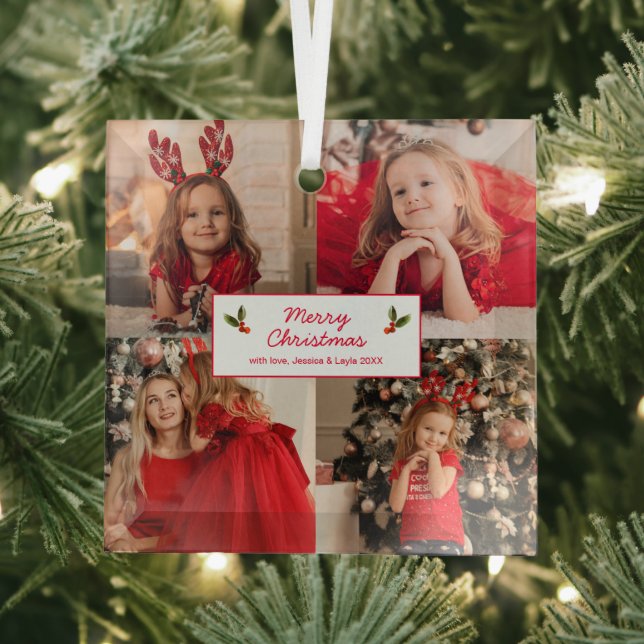 Personalized Picture Collage Photo Christmas Glass Ornament (Insitu)