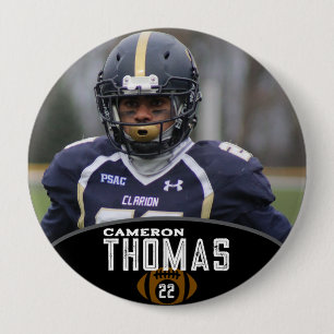 Personalized Picture Football Player Name Number 4 Inch Round Button