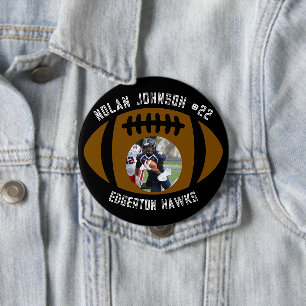 Personalized Picture Football Player School Mascot 4 Inch Round Button