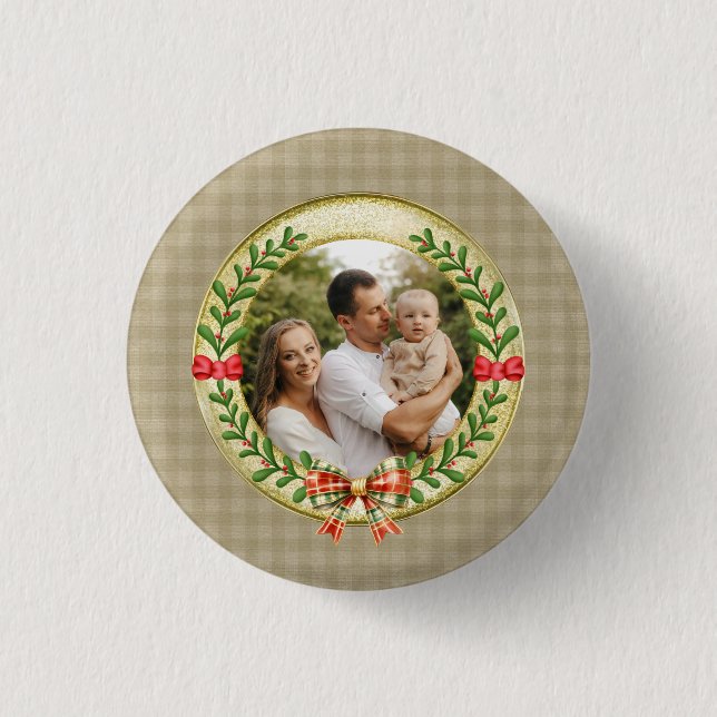Personalized Picture Frame and Christmas Wreath  1 Inch Round Button (Front)