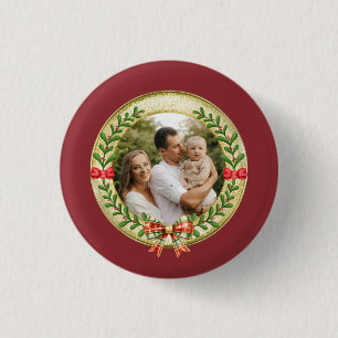 Personalized Picture Frame and Christmas Wreath  1 Inch Round Button