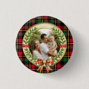 Personalized Picture Frame and Christmas Wreath  1 Inch Round Button