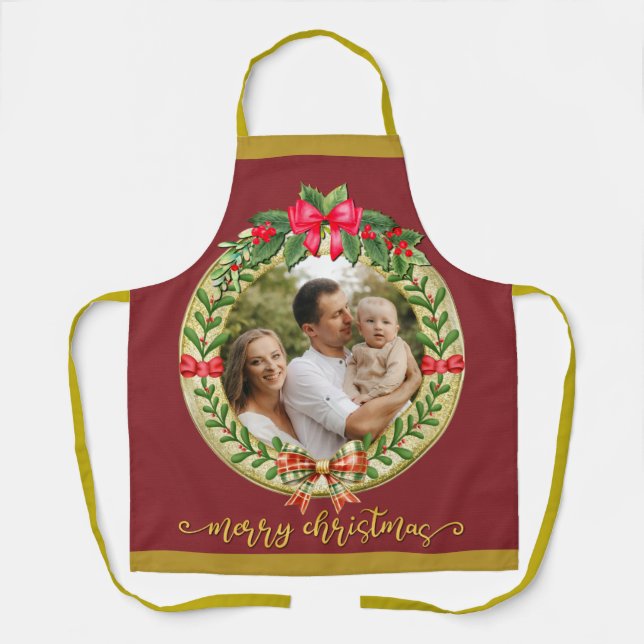 Personalized Picture Frame and Christmas Wreath  A Apron (Front)