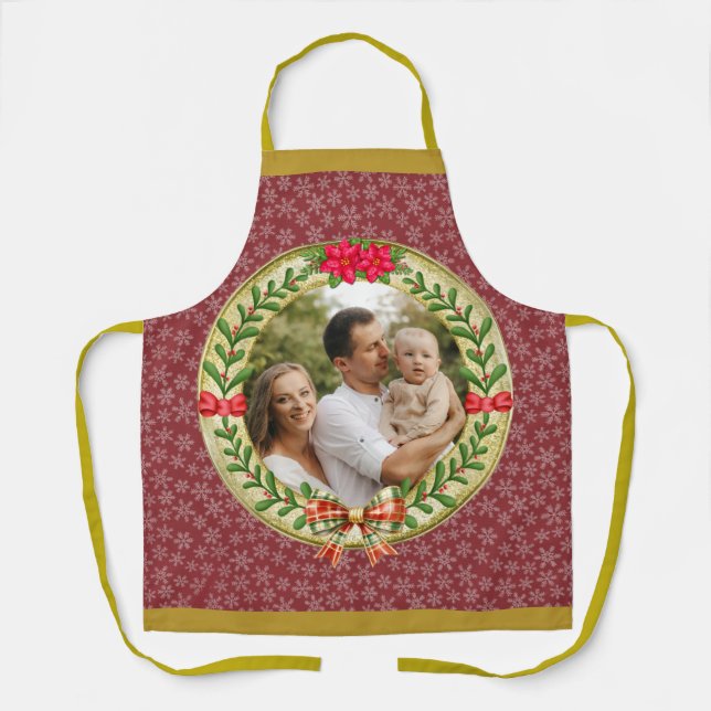 Personalized Picture Frame and Christmas Wreath  Apron (Front)