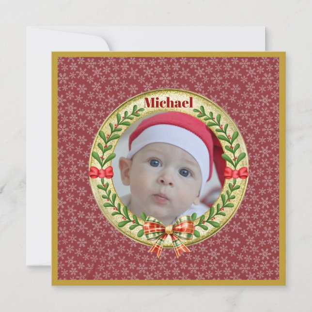 Personalized Picture Frame and Christmas Wreath  C Card (Front)