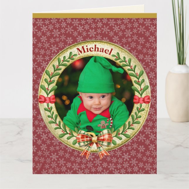 Personalized Picture Frame and Christmas Wreath  Card (Front)