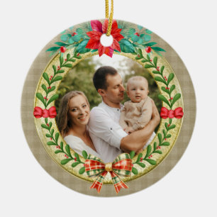 Personalized Picture Frame and Christmas Wreath Ceramic Ornament