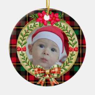 Personalized Picture Frame and Christmas Wreath  Ceramic Ornament