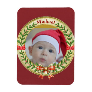 Personalized Picture Frame and Christmas Wreath  Magnet