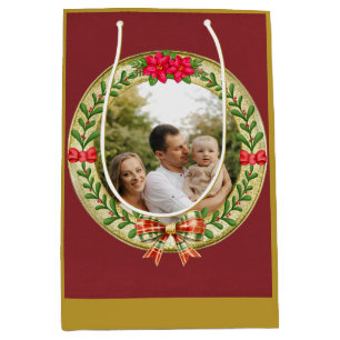 Personalized Picture Frame and Christmas Wreath  Medium Gift Bag