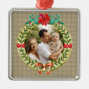 Personalized Picture Frame and Christmas Wreath  Metal Ornament