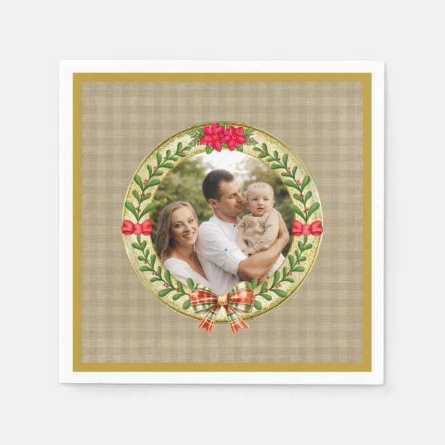 Personalized Picture Frame and Christmas Wreath  N Napkin (Front)
