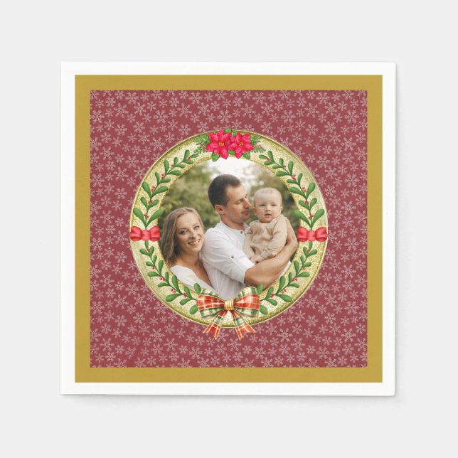 Personalized Picture Frame and Christmas Wreath  Napkin (Front)