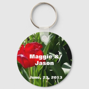 Personalized Picture of red Tulips Save the Date Keychain