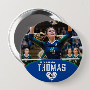 Personalized Picture Volleyball Player Name Number 4 Inch Round Button