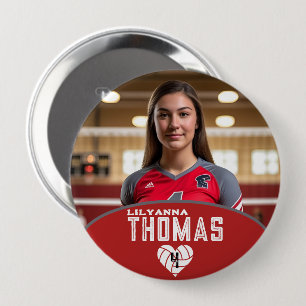Personalized Picture Volleyball Player Name Number 4 Inch Round Button