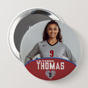 Personalized Picture Volleyball Player Name Number 4 Inch Round Button