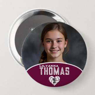 Personalized Picture Volleyball Player Name Number 4 Inch Round Button