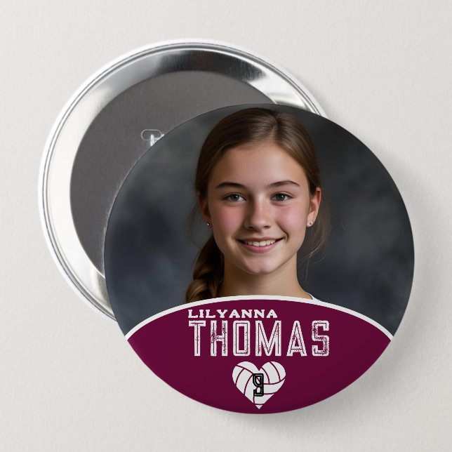 Personalized Picture Volleyball Player Name Number 4 Inch Round Button (Front & Back)