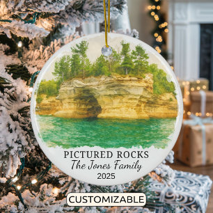 Personalized Pictured Rocks Ornament, Michigan Ceramic Ornament