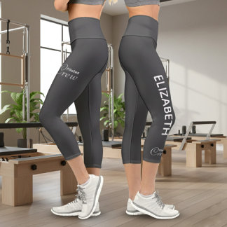 Personalized Pilates Crew Reformer / Mat Dark Grey Capri Leggings