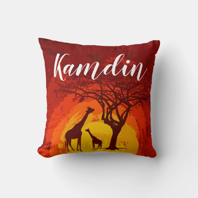 Personalized Pillow African Safari Giraffe Sun (Front)