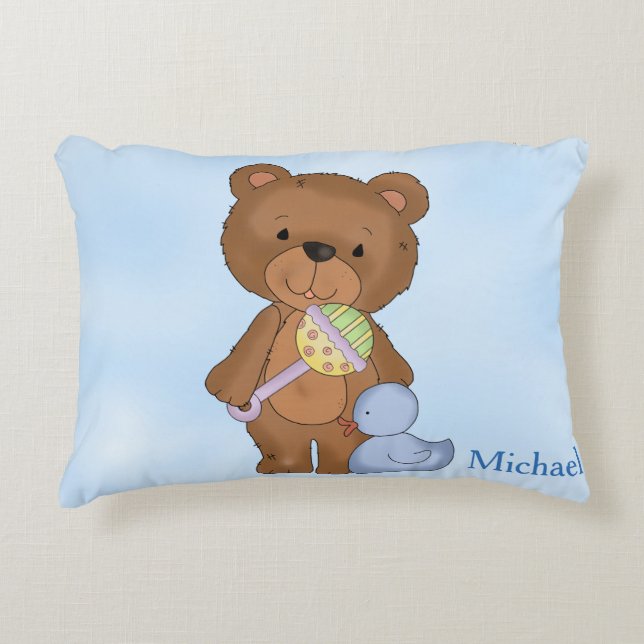 Personalized Pillow Baby Boy Teddy Bear (Front)