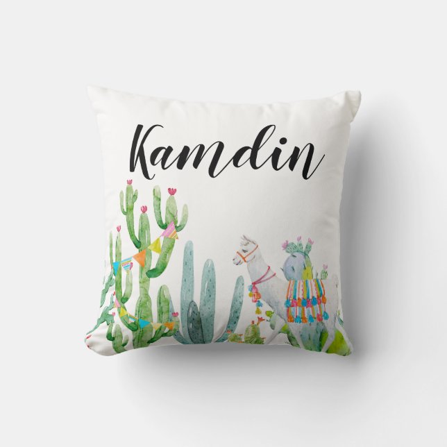 Personalized Pillow Boho Llama Bohemian Cacti Dese (Front)