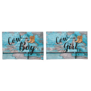 Personalized Pillow Cases Blue Wood Barn Door Boot