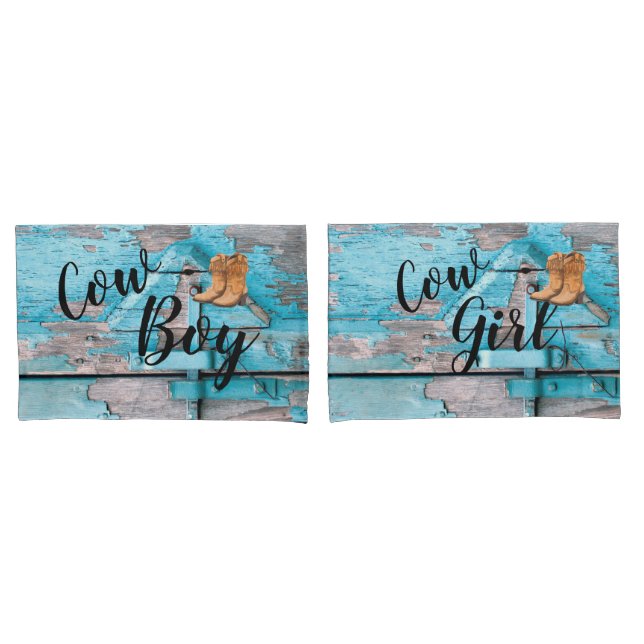 Personalized Pillow Cases Blue Wood Barn Door Boot (Front-Set)