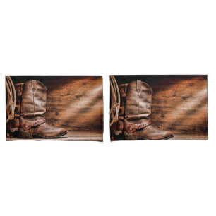 Personalized Pillow Cases Cowboy Boots Barn Wood R
