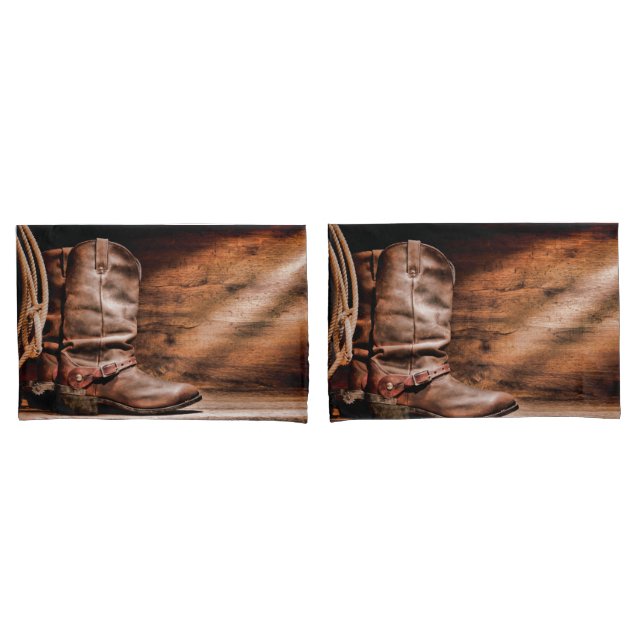 Personalized Pillow Cases Cowboy Boots Barn Wood R (Front-Set)