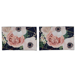 Personalized Pillow Cases Geometric Garden Navy